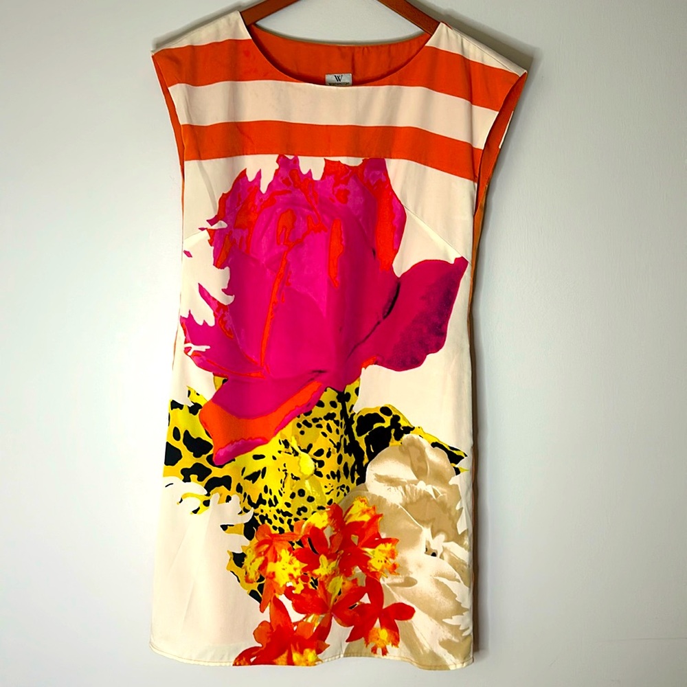 Colorful floral animal prints, orange, fuchsia, yellow dress size 6